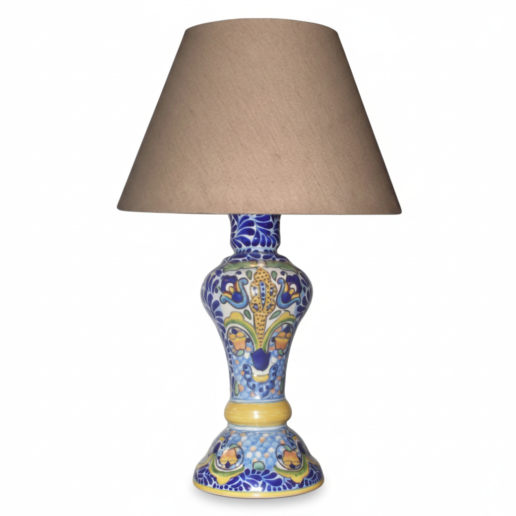 Candelero Una Vela slender Talavera lamp, handmade in Puebla Mexico