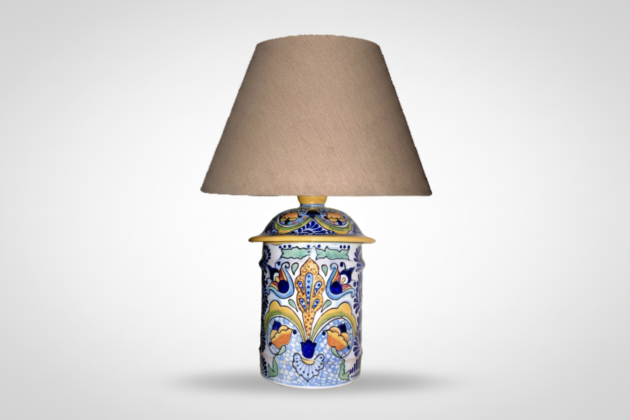 Especiero Grande large Talavera lamp with vivid decoration, handmade in Puebla Mexico