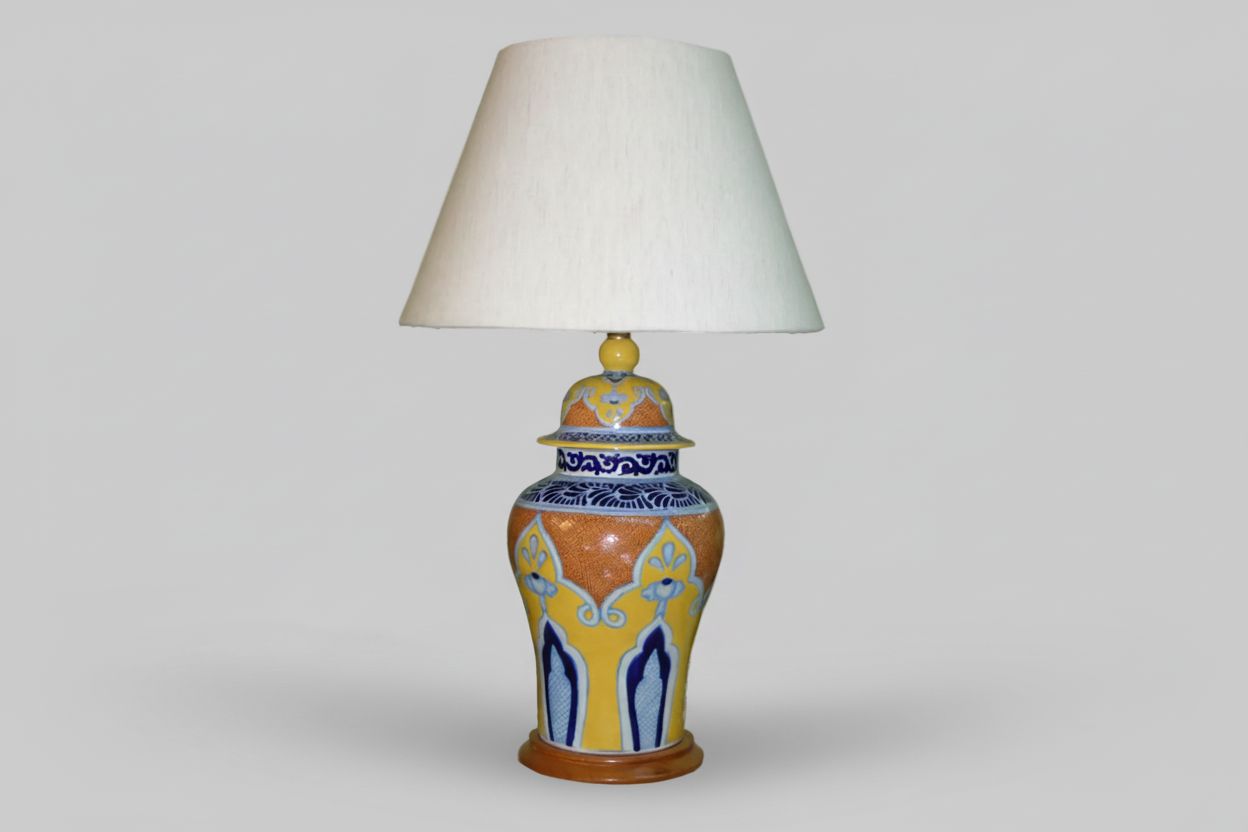 Tibor Naranja vibrant orange Talavera lamp handmade in Puebla Mexico by licensed artisans