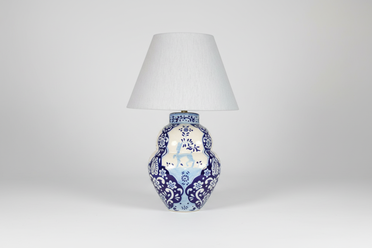 Tiboridos Panzas round belly Talavera lamp handmade in Puebla Mexico by licensed artisans