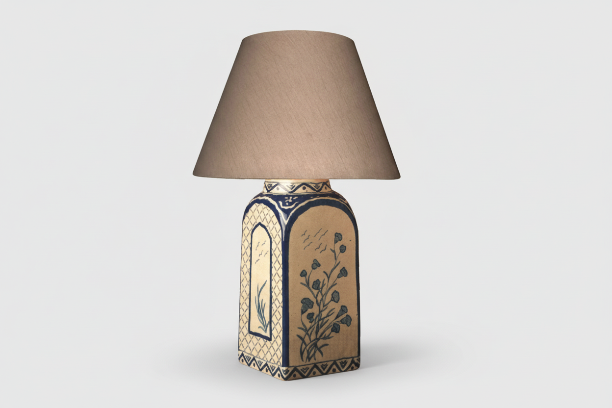 Frasco Prisma square Talavera lamp with bold hand-painted decoration, handmade in Puebla Mexico