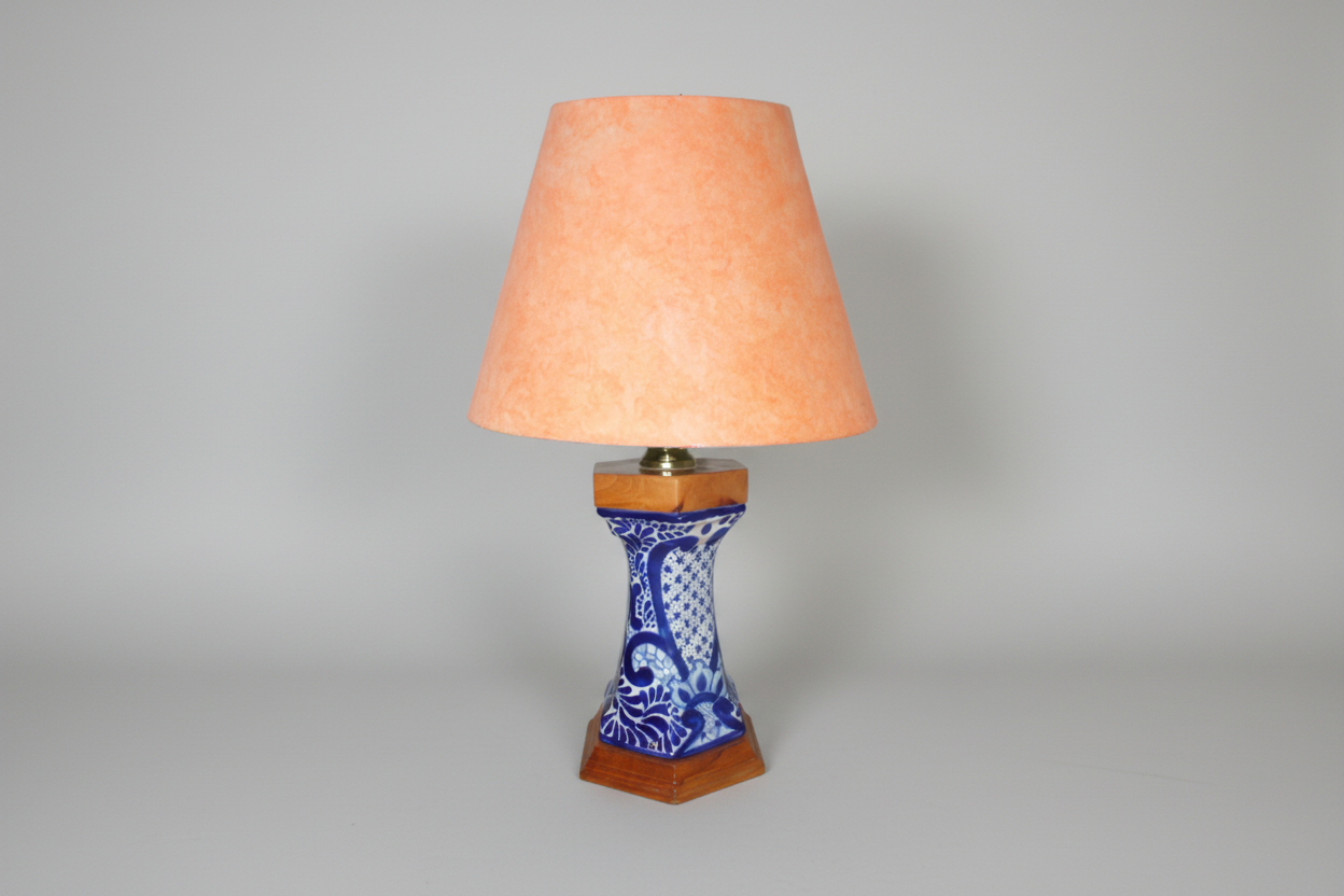 Candelero Hexagonal six-sided Talavera lamp with traditional motifs, made in Puebla Mexico