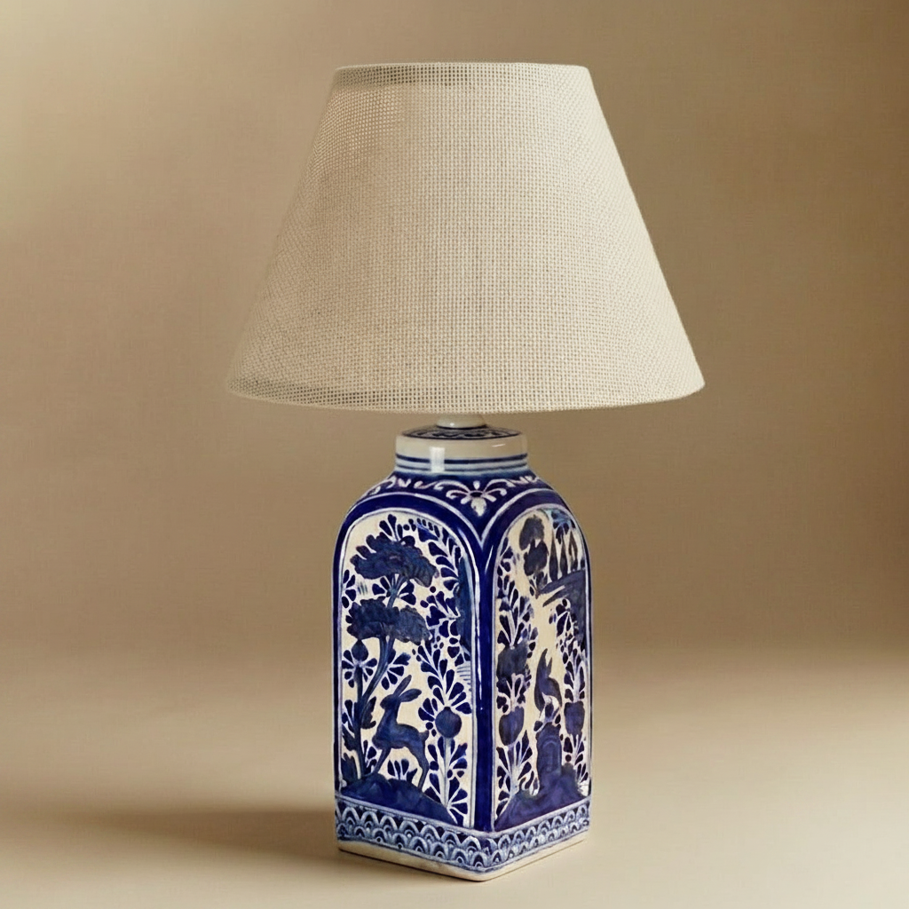 The Bramble square Talavera lamp with floral motifs, handmade in Puebla Mexico