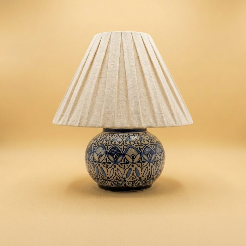 Caspian cobalt blue ceramic pendant lamp, handcrafted in Guanajuato Mexico