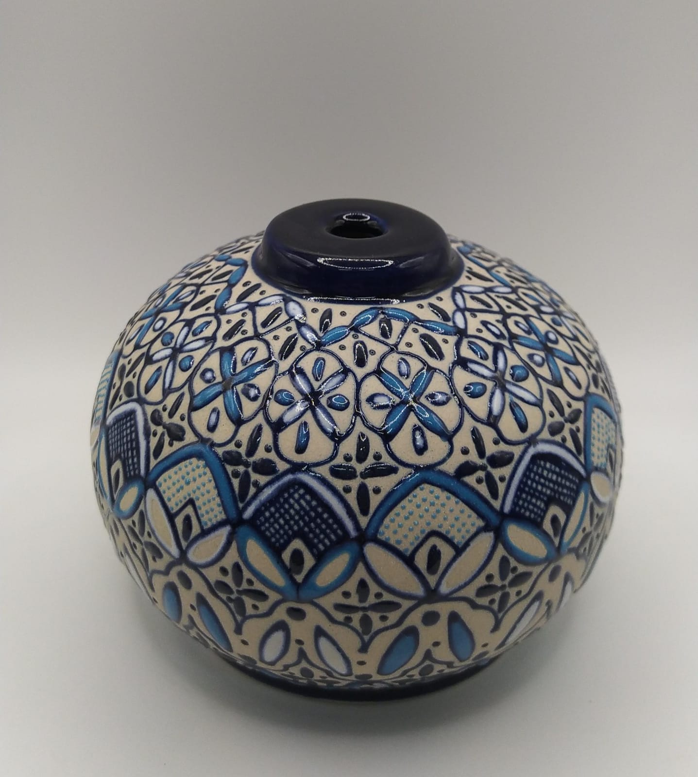 Caspian cobalt blue ceramic pendant lamp, handcrafted in Guanajuato Mexico