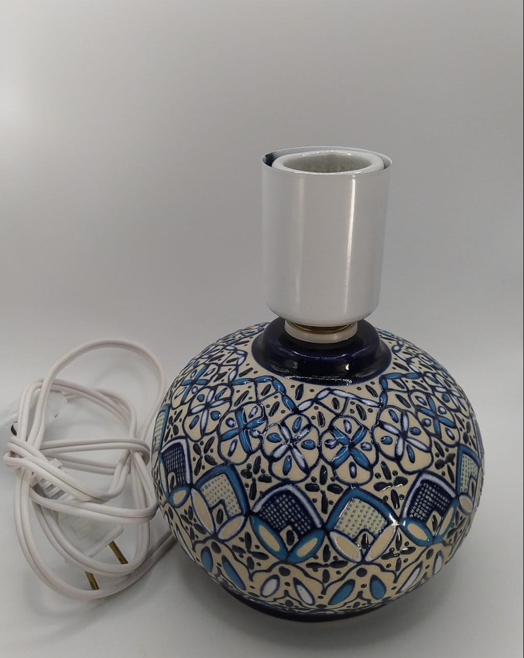 Caspian cobalt blue ceramic pendant lamp, handcrafted in Guanajuato Mexico