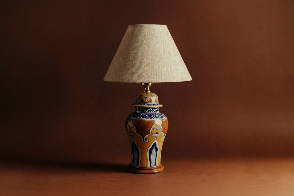 The Citadel vibrant orange Talavera lamp handmade in Puebla Mexico by licensed artisans