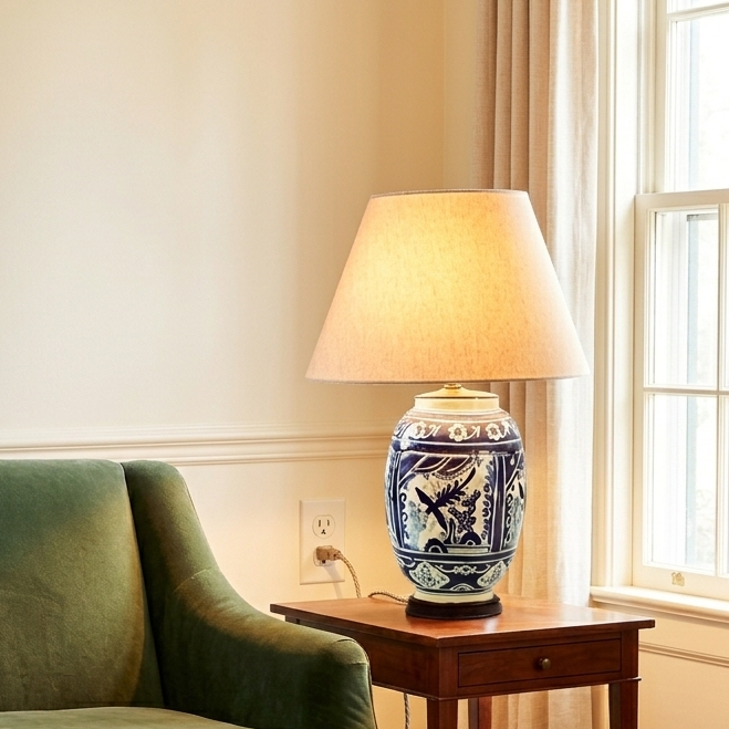 Tibor Farol authentic Talavera lamp handmade in Puebla Mexico by licensed artisans