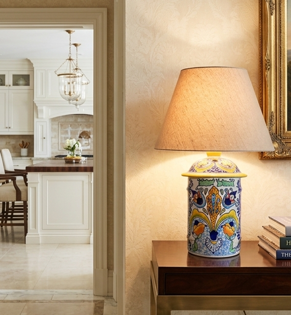 Especiero Grande large Talavera lamp with vivid decoration, handmade in Puebla Mexico