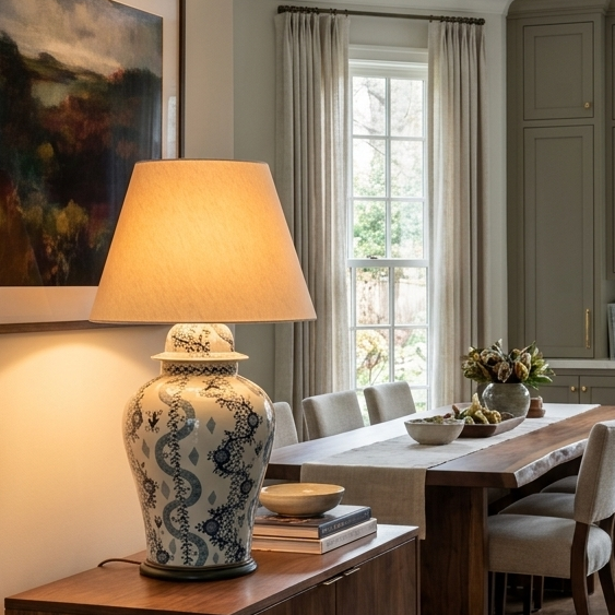 Tibor Blanco white Talavera lamp with hand-painted detailing, handmade in Puebla Mexico