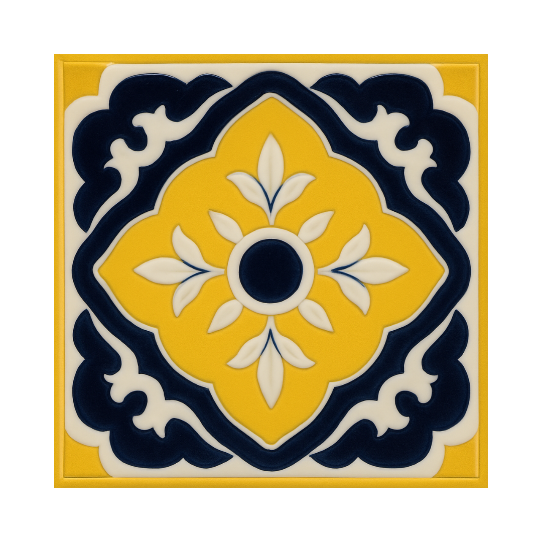 Golden Hacienda hand painted Talavera tile in vivid gold tones, made in Puebla Mexico