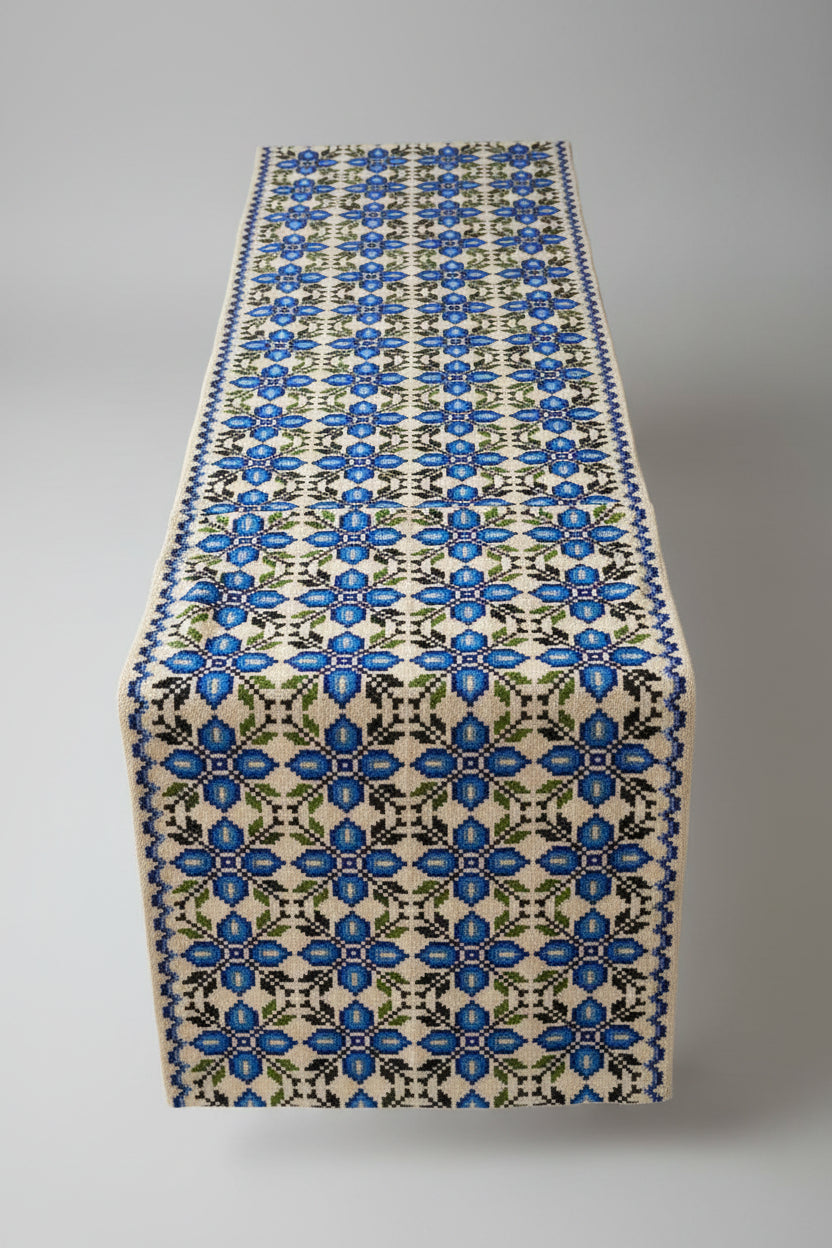 Nila handwoven Mexican wool table runner in refined tonal palette, artisan made in Mexico