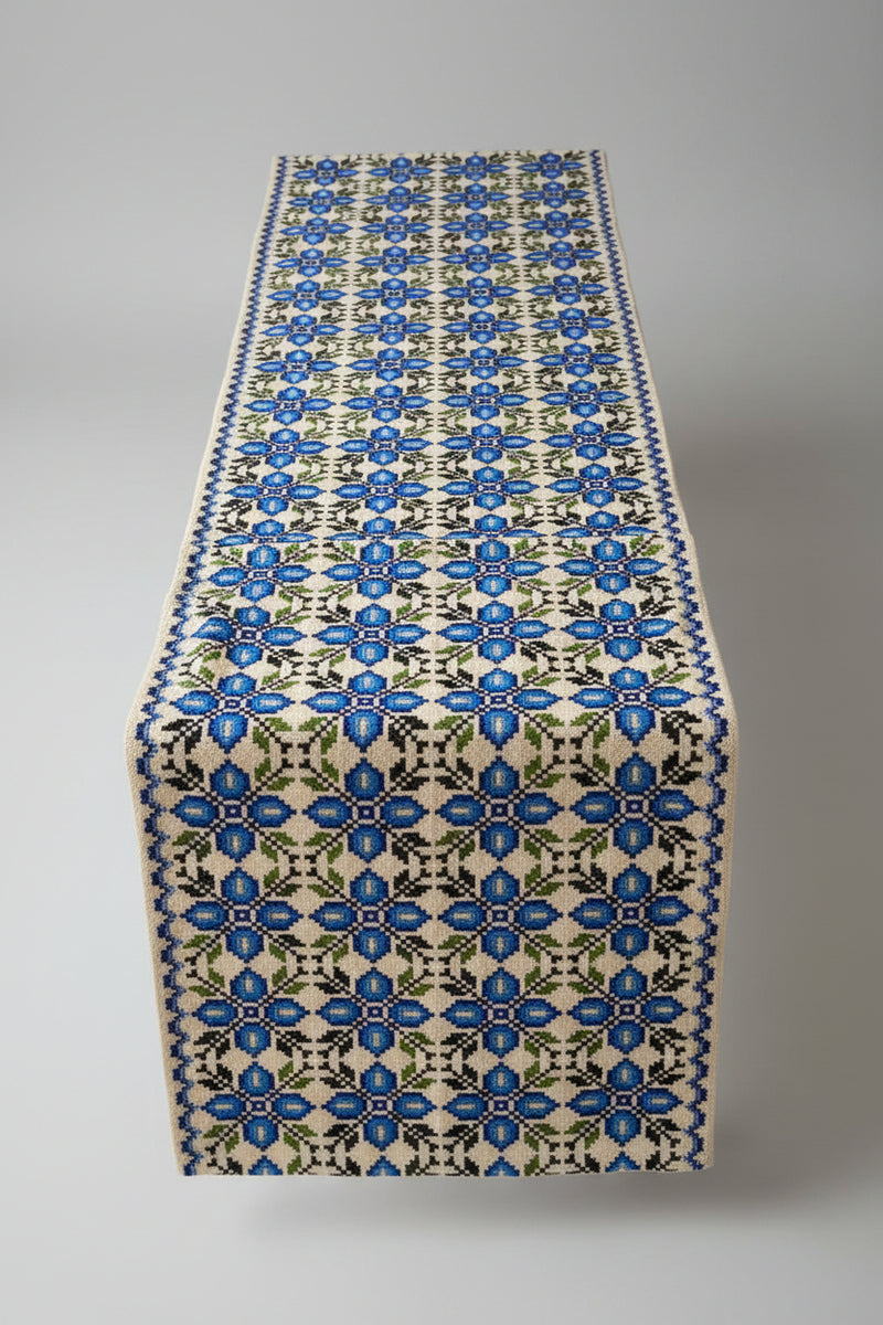 Nila handwoven Mexican wool table runner in refined tonal palette, artisan made in Mexico