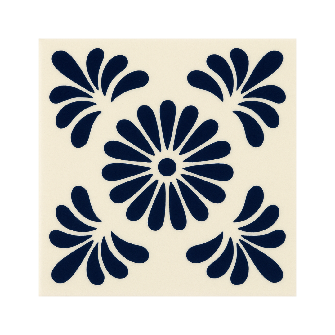 Midnight Marigold hand painted Talavera tile in deep navy and marigold, made in Puebla Mexico