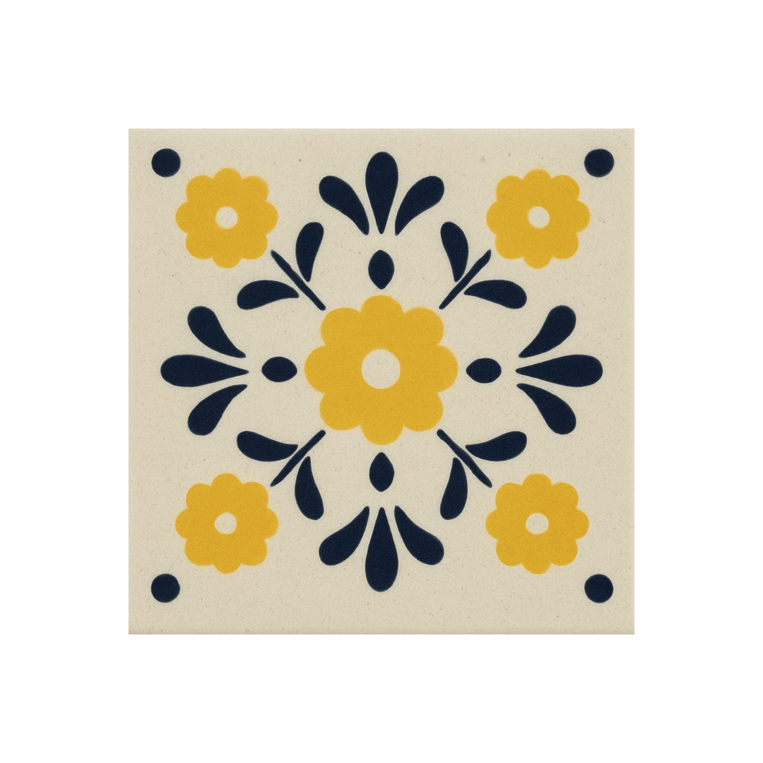 Prairie Bloom rustic hand-painted Talavera tile with floral design, made in Puebla Mexico