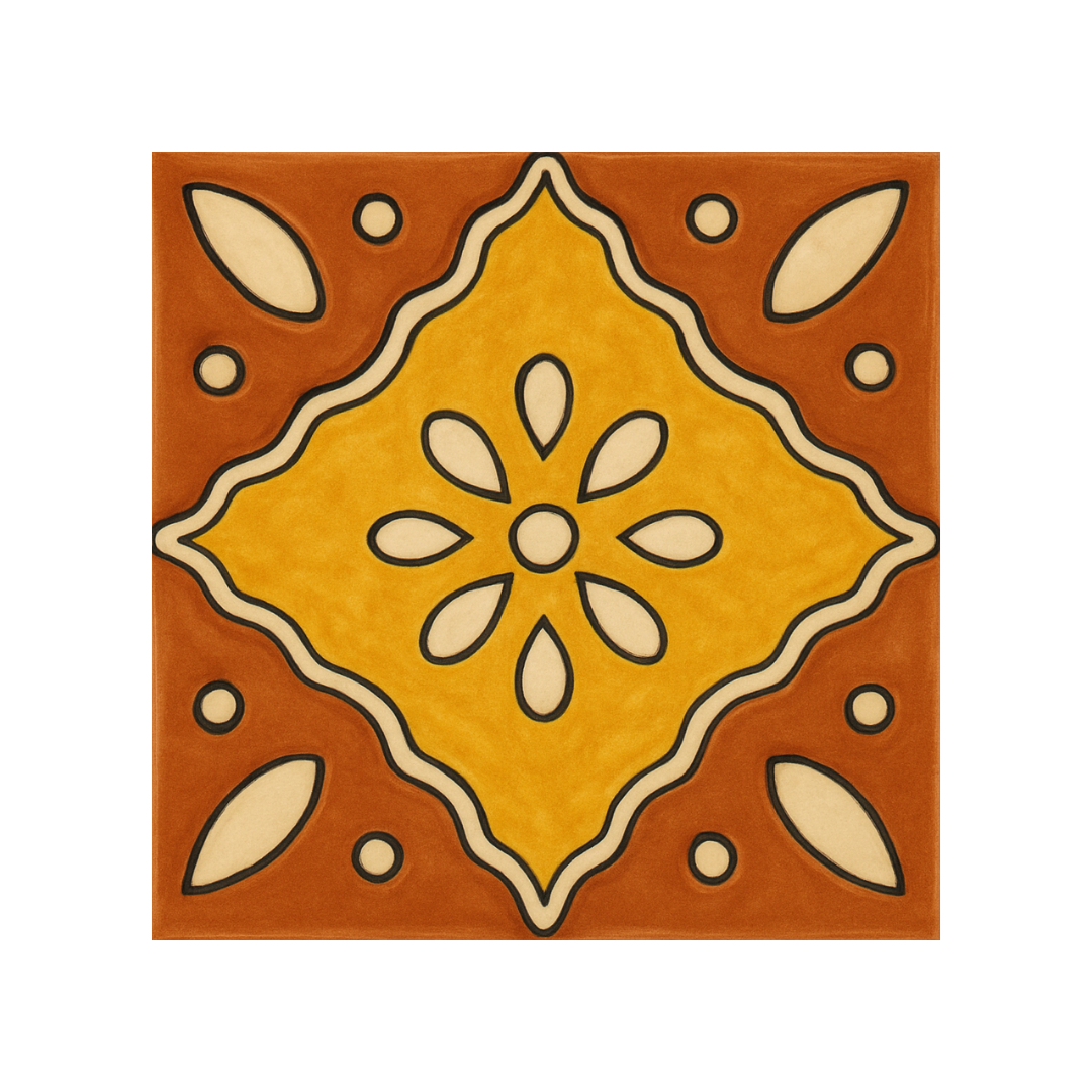 Sierra Amber desert-inspired hand painted Talavera tile in orange and mustard, Puebla Mexico