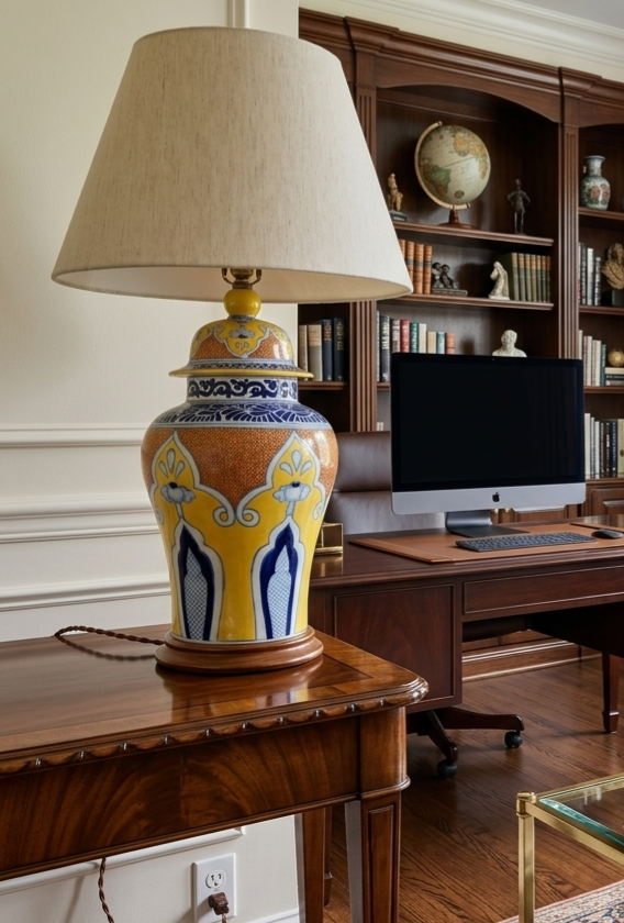 Tibor Naranja vibrant orange Talavera lamp handmade in Puebla Mexico by licensed artisans